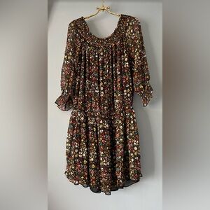 Sundance Silk Dress Size M Floral Print Smocked Dropped Waist New